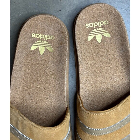 Adidas Adimule Lea Tan Slides Slip On Premium Suede Sandals Men\'s 11 GY2555 Open main image 5